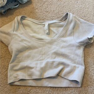 aerie Light Gray Ribbed Scoop Neck Crop Top